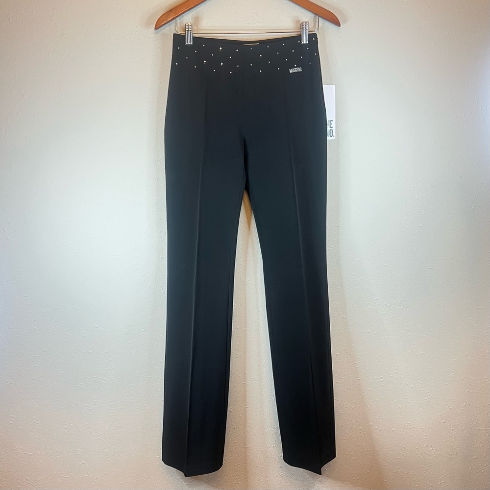 Moschino Women’s Crystals Black Mid Rise Straight Leg Trousers Size 6 NWT